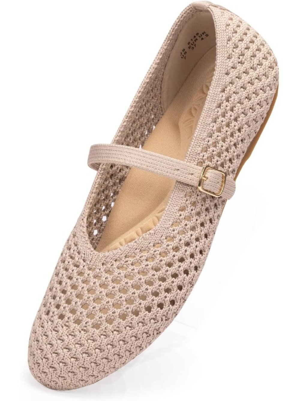 🆕Women's Nude Mesh Mary Jane Flats Breathable Knitted Round Toe Work Shoes